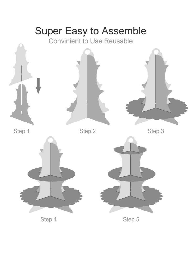 Y&D Cupcake Stand, 3 Tier Dessert Holder Cardboard Round Tower for Kids Baby Girls Themed Party Birthday - Image 4