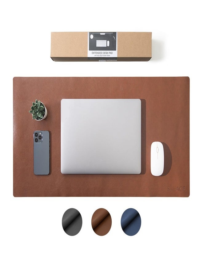 SenseAGE Leather Desk Protector Mat, Large Mouse Pad, Natural Rubber Non-Slip PU Leather Desk Blotter, Home and Office (31.5' x 15.8', Brown) - Image 1