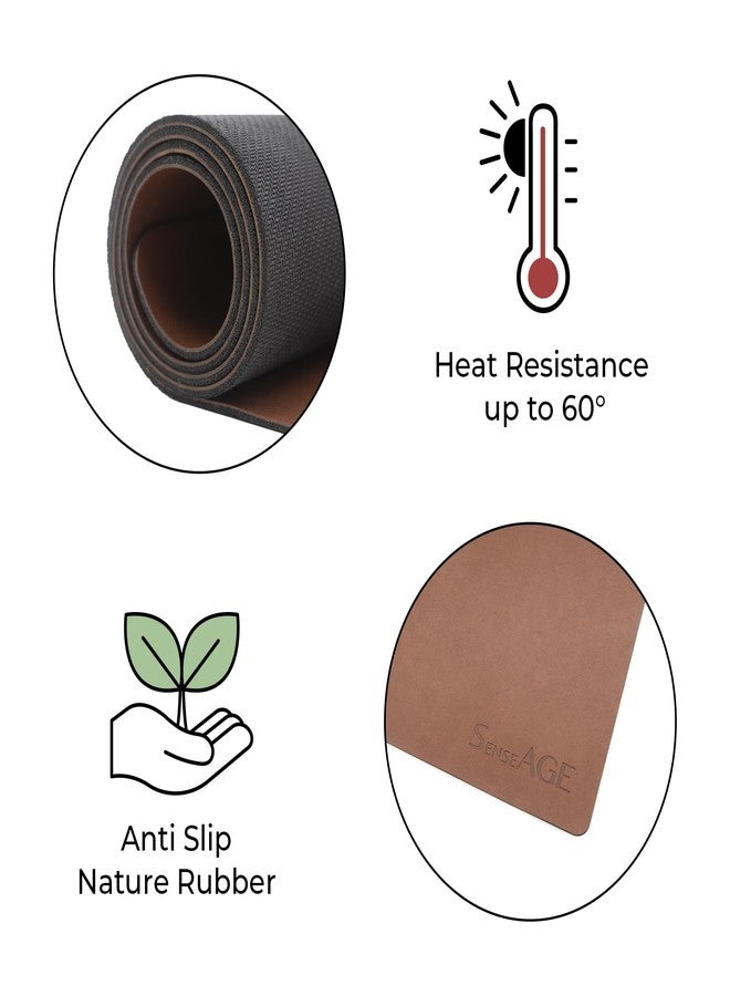 SenseAGE Leather Desk Protector Mat, Large Mouse Pad, Natural Rubber Non-Slip PU Leather Desk Blotter, Home and Office (31.5' x 15.8', Brown) - Image 3