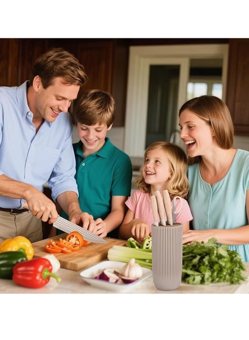 HIAS Premium 6-Piece Kitchen Knife Set with Universal Block - Ultra-Sharp Stainless Steel Chef Knives, Non-Stick & Non-Slip Ergonomic Handles for Home & Professional Use (Light Brown) - Image 3