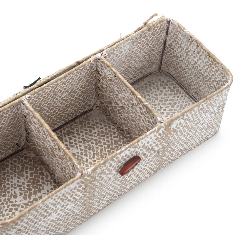 DECRAFTS Seagrass Storage Basket with Lid Rectangular Small Woven Shelf Baskets with Sections for Organize Snack Toys Whitewash - Image 5