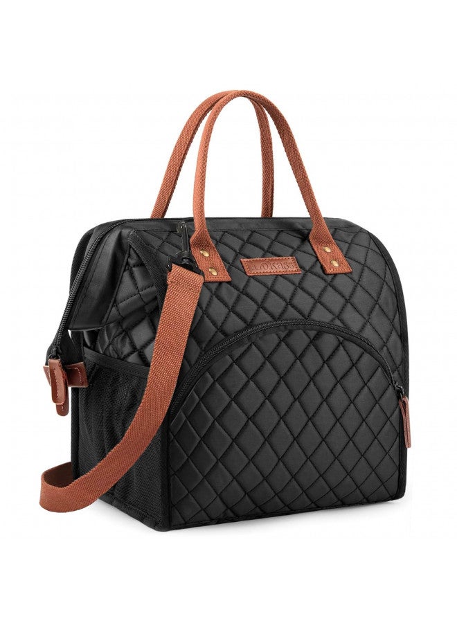 LOKASS LOKASS Lunch Bag Insulated Lunch Box Wide-Open Lunch Tote Bag with Removable Shoulder Strap for Women/Men Adults Work Picnic Hiking Beach Fishing(Black) - Image 1