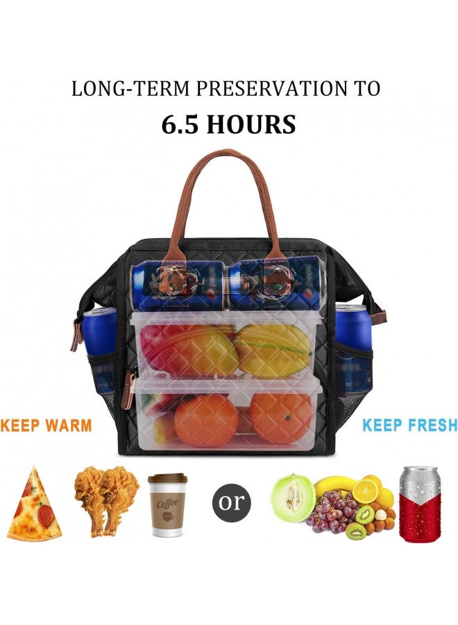 LOKASS LOKASS Lunch Bag Insulated Lunch Box Wide-Open Lunch Tote Bag with Removable Shoulder Strap for Women/Men Adults Work Picnic Hiking Beach Fishing(Black) - Image 3