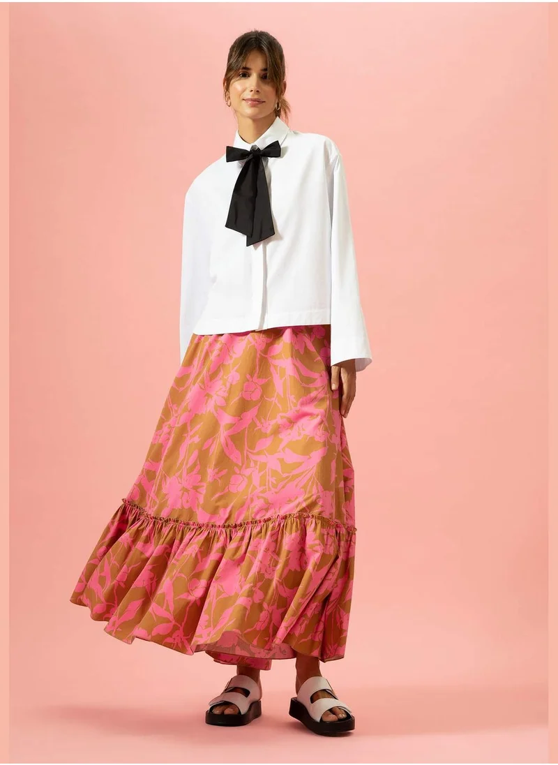 DeFacto Relax Fit Printed Maxi Poplin Skirt