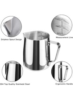 RKPM HOMES RKPM HOMES Milk Frothing Pitcher I Stainless Steel Frother Cup with Measurement Scale I Steaming Pitcher Coffee Milk Jug for Cappuccino Latte Art Espresso Machines Accessories Silver 350ml  - Image 3