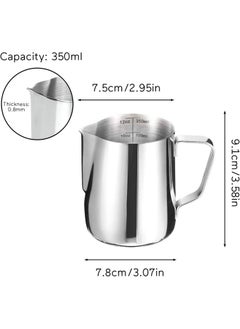 RKPM HOMES RKPM HOMES Milk Frothing Pitcher I Stainless Steel Frother Cup with Measurement Scale I Steaming Pitcher Coffee Milk Jug for Cappuccino Latte Art Espresso Machines Accessories Silver 350ml  - Image 2