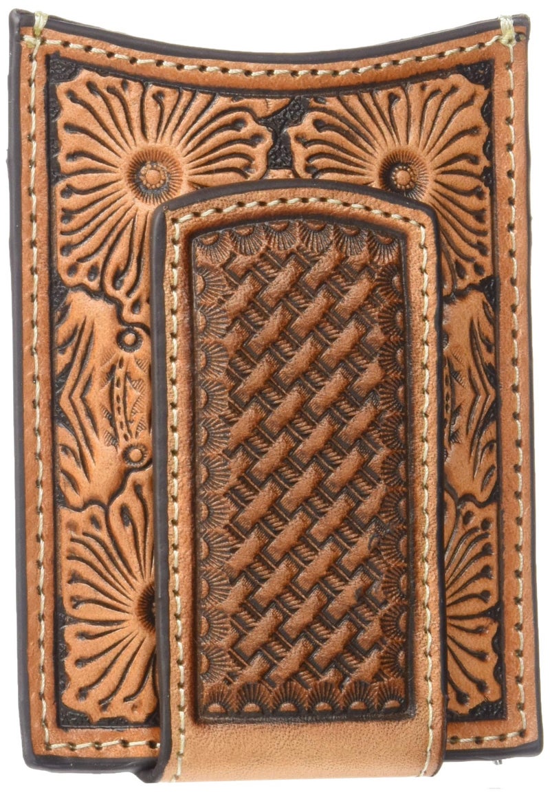 ARIAT Unisex-Adult's Floral and Basket Stamp Magnetic Money Clip Wallet, tan - Image 2