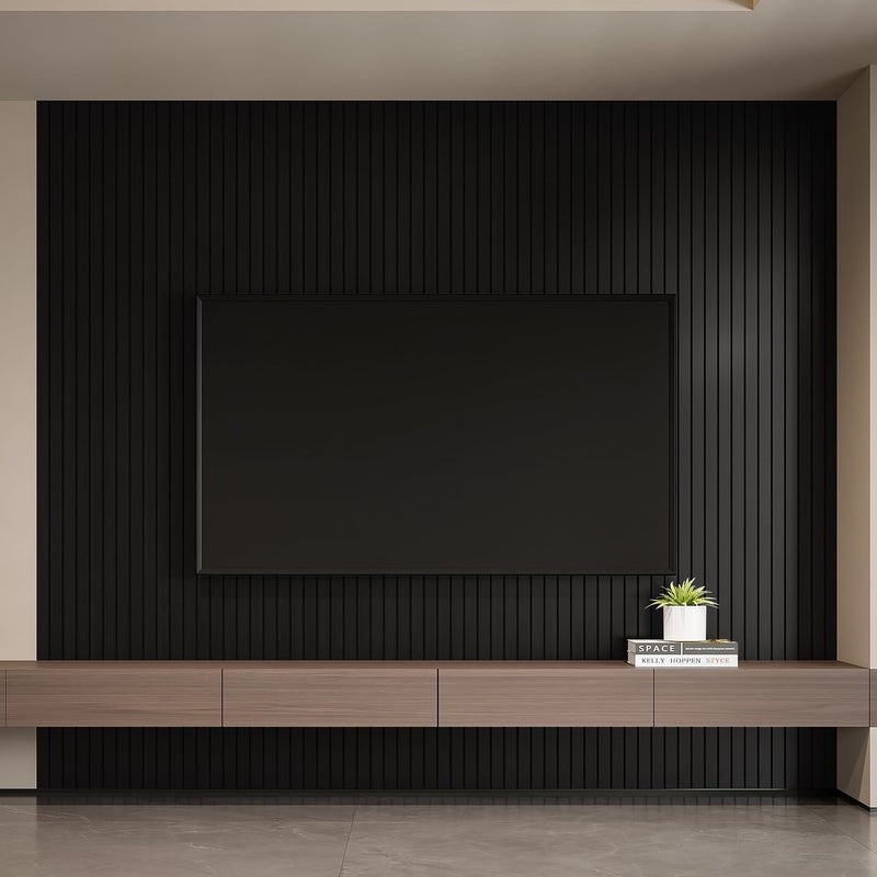YLL YLL PVC Slat Wall Panel Peel and Stick 236"x 15.7" Faux Black Wood Grain Slat Panel Self-Adhesive Wallpaper Soundproof 3D Wall Panels - Image 4