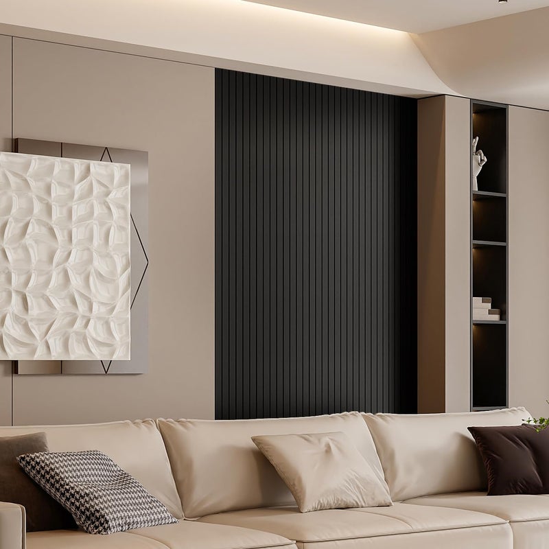 YLL YLL PVC Slat Wall Panel Peel and Stick 236"x 15.7" Faux Black Wood Grain Slat Panel Self-Adhesive Wallpaper Soundproof 3D Wall Panels - Image 3