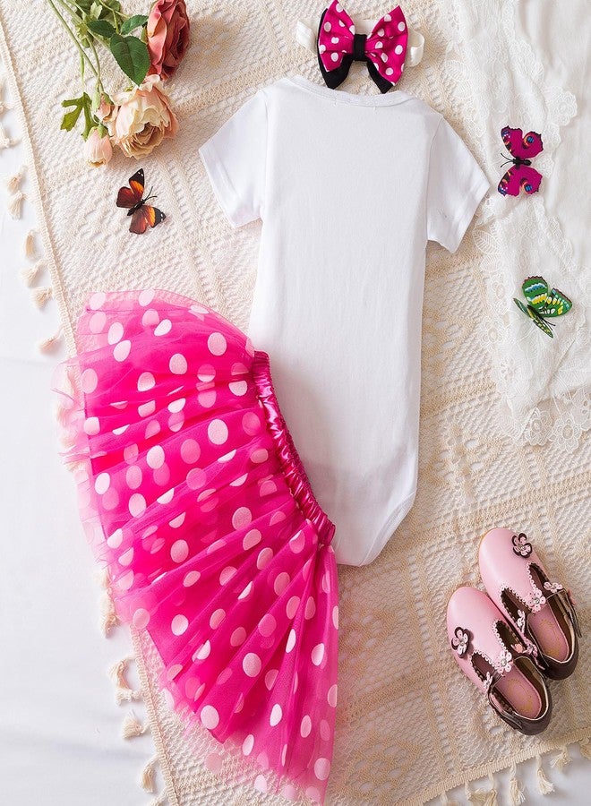 Nileafes Baby Girl One 1st Birthday Party Photoshoot Outfit Toddler Infant Poka Dots Tulle Skirt 3pcs Clothing Set Size (12-18 Months,916-Rose) - Image 2
