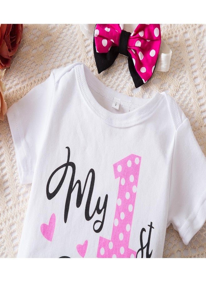 Nileafes Baby Girl One 1st Birthday Party Photoshoot Outfit Toddler Infant Poka Dots Tulle Skirt 3pcs Clothing Set Size (12-18 Months,916-Rose) - Image 3