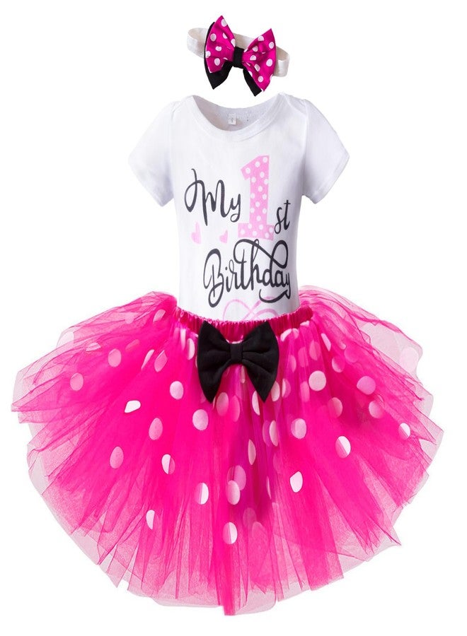 Nileafes Baby Girl One 1st Birthday Party Photoshoot Outfit Toddler Infant Poka Dots Tulle Skirt 3pcs Clothing Set Size (12-18 Months,916-Rose) - Image 1