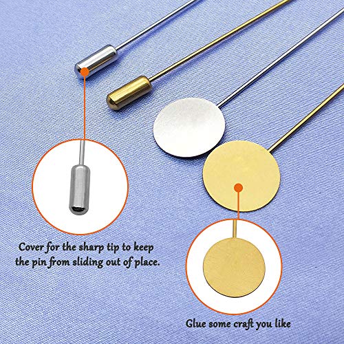 Oubaka 60Pcs Flat Round Tray Lapel Pin,Stainless Steel Safety Pins Stick Pins Brooch Pin Needle Suit Tie Hat pin Scarf Badge for DIY Costume Jewelry Making Accessories - Image 4