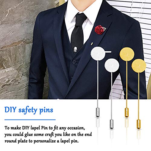 Oubaka 60Pcs Flat Round Tray Lapel Pin,Stainless Steel Safety Pins Stick Pins Brooch Pin Needle Suit Tie Hat pin Scarf Badge for DIY Costume Jewelry Making Accessories - Image 3