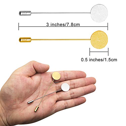 Oubaka 60Pcs Flat Round Tray Lapel Pin,Stainless Steel Safety Pins Stick Pins Brooch Pin Needle Suit Tie Hat pin Scarf Badge for DIY Costume Jewelry Making Accessories - Image 5