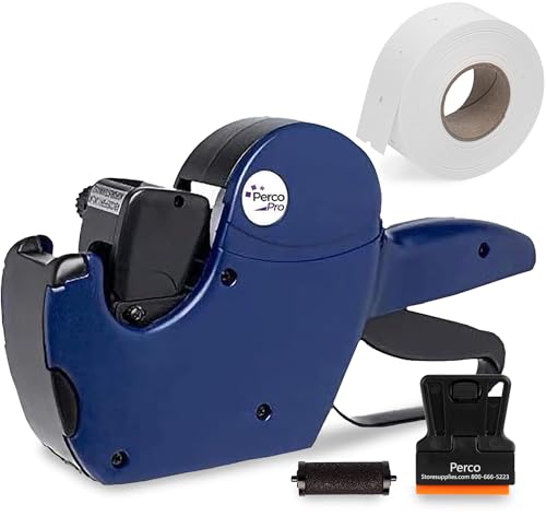 Perco Pro 1 Line Date Gun 8 Digit 1 Line Date Label Gun Preloaded with Roll of 1000 White Labels Preloaded Ink Roll