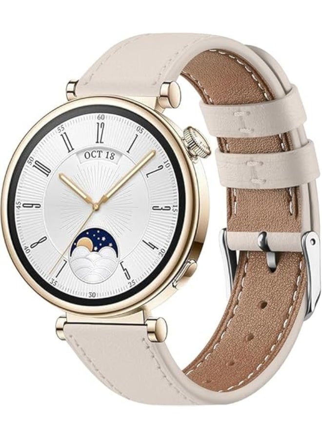 Ecosystem 18mm Lather Strap Compatible with Huawei Watch Gt 6 41mm/Gt5 Pro 42mm/GT5 41mm/GT4 41 mm/Huawei Watch 5 42mm, Lather Band for all watches using 18mm width Strap (Off White) - Image 1