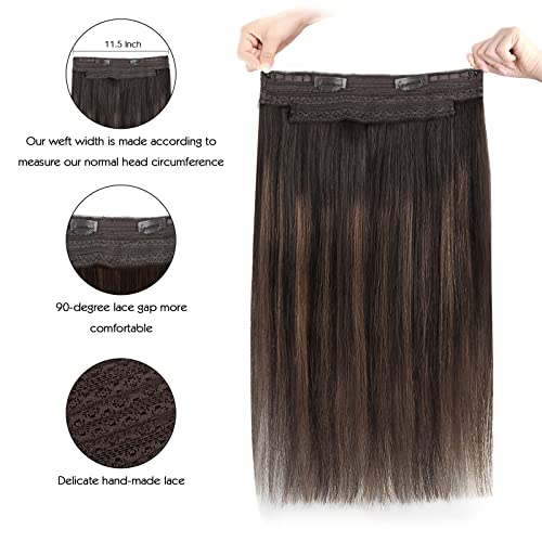 Sassina Invisible Wire Hair Extensions Real Human Hair with Transparent Wire Adjustable Size Secure Clips Natural Straight Secret Miracle Hairpiece Rooted Highlight RP226 12 Inch 70 Gram - Image 3