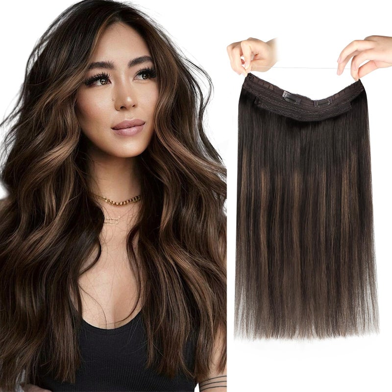 Sassina Invisible Wire Hair Extensions Real Human Hair with Transparent Wire Adjustable Size Secure Clips Natural Straight Secret Miracle Hairpiece Rooted Highlight RP226 12 Inch 70 Gram - Image 2