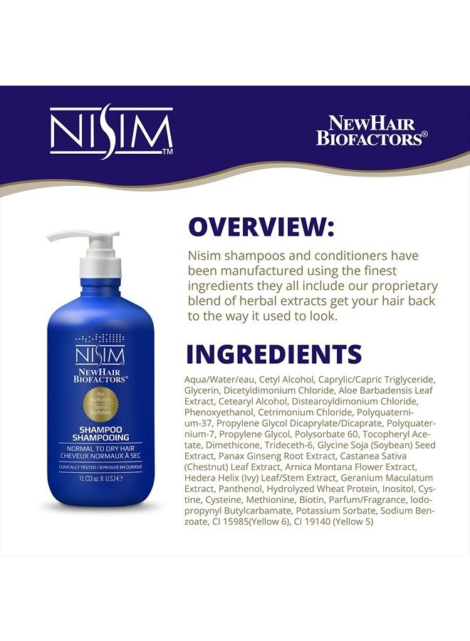NISIM New Hair Biofactors Normal To Dry Shampoo, 33oz/1L - Image 2