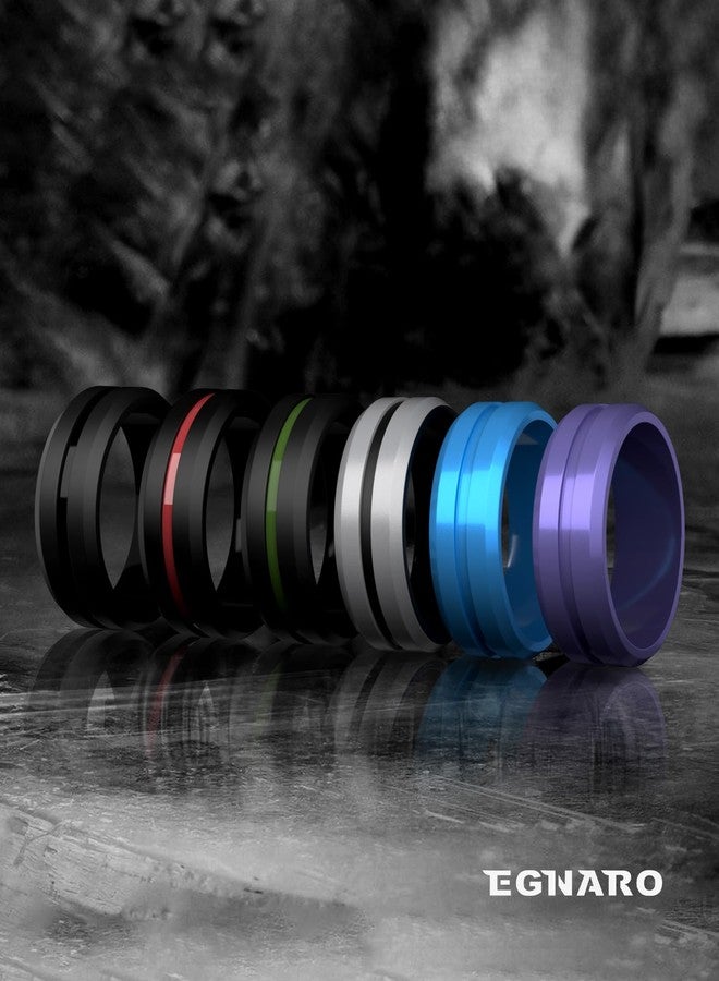 Egnaro Men's Silicone Ring 1/4/6 Multipack, Workout Travel Rubber Wedding Bands For Him, 8mm Width 2mm Thickness - Image 2