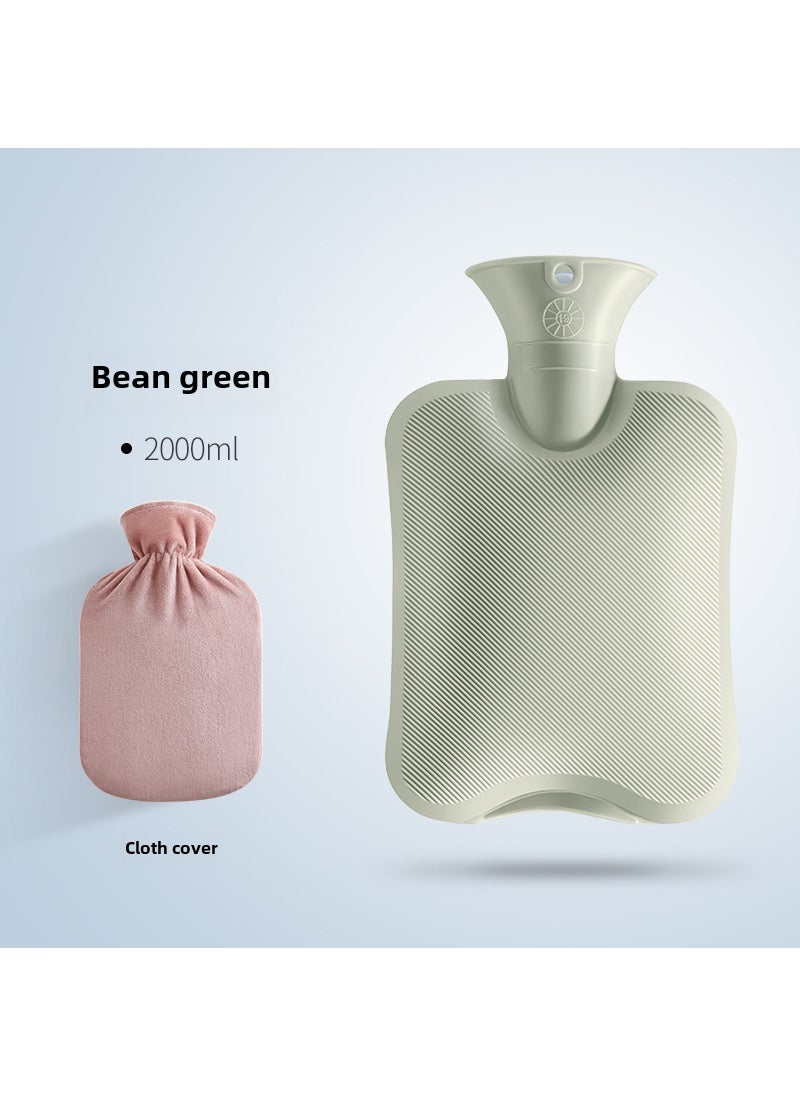 Generic Large PVC Hot Water Bag for Warming Belly 2000ml Bean Green + Crystal super soft cloth cover 