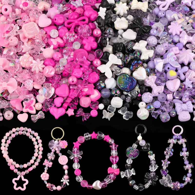 210270PCS TINKRSTUFF خرز أكريليك متنوع لصنع الأساور خرز لطيف لصنع المجوهرات زهور أقواس فراشات حلوى دببة جيلاتينية كاواي جمالية سحر الأساور قلائد سلاسل مفاتيح سحر الهاتف DIY