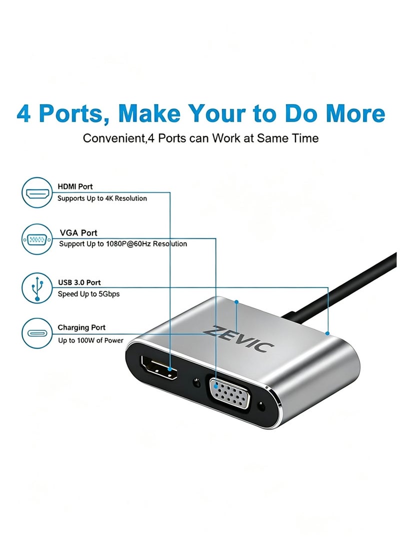 ZEVIC 4 in 1 USB C HUB Docking Station, Type C Adapter to 4K HDTV VGA, USB 3.0 PD Fast Charge Splitter for MacBook Notebook Laptop Computer - Image 3