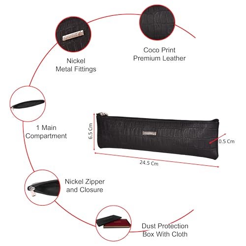 Sassora Genuine Leather Pencase Pouch for Unisex (Black) - Image 3