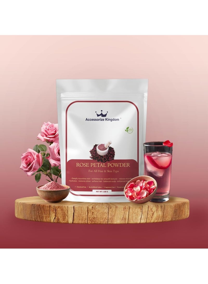 مملكة الإكسسوارات مسحوق بتلات الورد (100 غرام) - طبيعي ونقي 100% | مناسب للبشرة والشعر | يرطب ويغذي البشرة، يقشرها بلطف ويعيد لها نضارتها | ينعم الشعر، يهدئ فروة الرأس، ويعزز لمعانه - Image 3