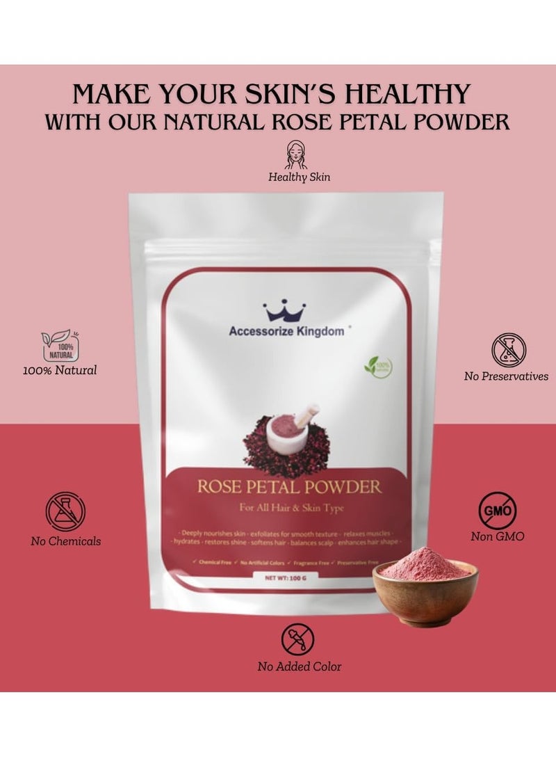 مملكة الإكسسوارات مسحوق بتلات الورد (100 غرام) - طبيعي ونقي 100% | مناسب للبشرة والشعر | يرطب ويغذي البشرة، يقشرها بلطف ويعيد لها نضارتها | ينعم الشعر، يهدئ فروة الرأس، ويعزز لمعانه - Image 2