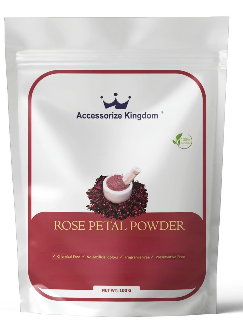 مملكة الإكسسوارات مسحوق بتلات الورد (100 غرام) - طبيعي ونقي 100% | مناسب للبشرة والشعر | يرطب ويغذي البشرة، يقشرها بلطف ويعيد لها نضارتها | ينعم الشعر، يهدئ فروة الرأس، ويعزز لمعانه - Image 1