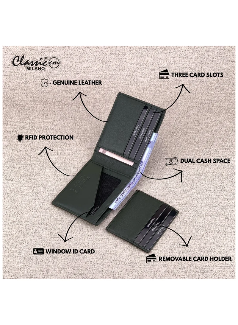 Classic Milano Green (CNH-11) Classic Milano Genuine Leather Wallet for Men – Slim Bifold Men’s Wallet with RFID Blocking, Multiple Card Slots – Stylish Mens Purse Wallets Gift for Husband, Father for Men | Best Price UAE