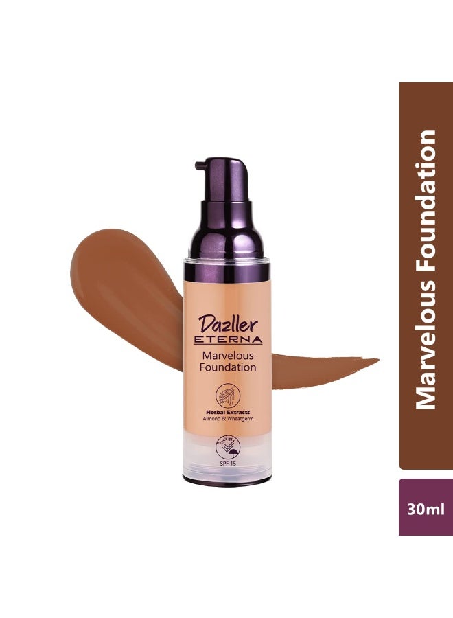 دازلير كريم أساس دازلر إيتيرنا مارفيلوس، 30 مل، لون داكن MF1، لمسة نهائية طبيعية غير لامعة، حماية من الشمس SPF 15، يدوم حتى 8 ساعات، مقاوم للماء، تغطية متوسطة إلى عالية - Image 2