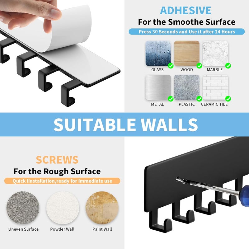 GTK Key Holder for Wall, Key Hooks with 10 Hooks, Wall Mounted Key Holder for Hallway, Self Adhesive Key Rack(Black) - Image 4