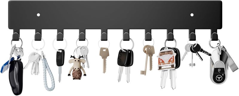 GTK Key Holder for Wall, Key Hooks with 10 Hooks, Wall Mounted Key Holder for Hallway, Self Adhesive Key Rack(Black) - Image 1