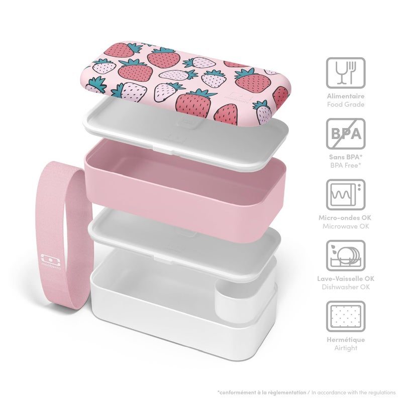 monbento - Bento Box Adult MB Original graphic Strawberry - 2 Leakproof Compartments - Stackable Lunch Box Ideal for Work/Picnic/Sports - BPA Free Food Containers - Microwave & Dishwasher Safe - Pink - Image 3