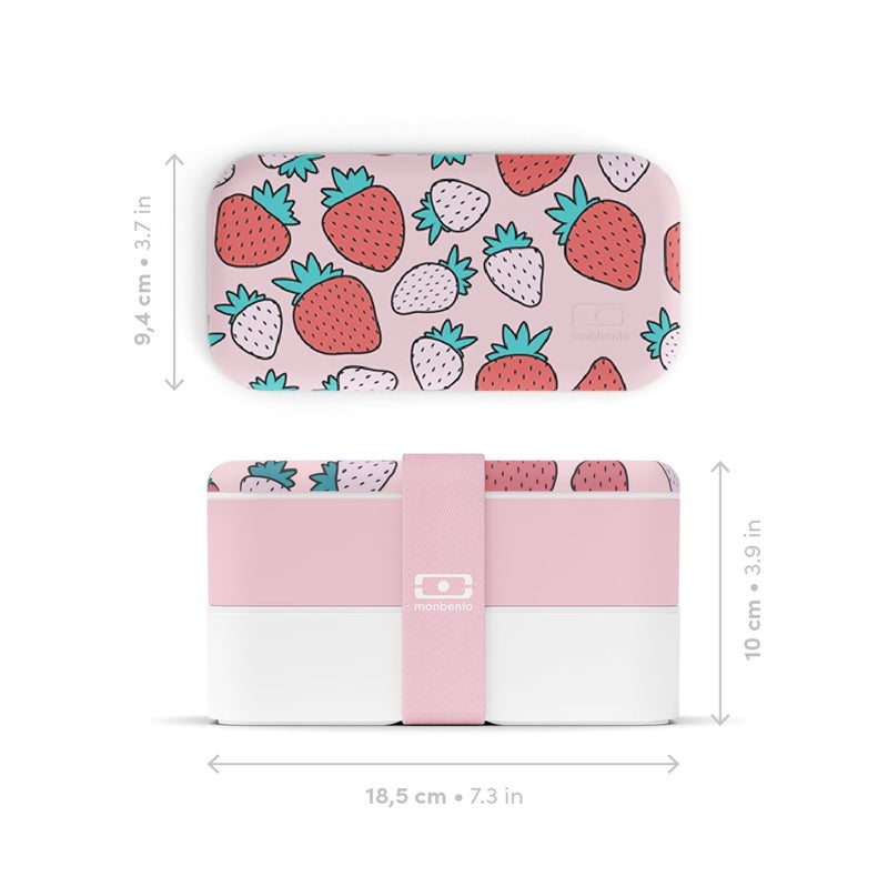 monbento - Bento Box Adult MB Original graphic Strawberry - 2 Leakproof Compartments - Stackable Lunch Box Ideal for Work/Picnic/Sports - BPA Free Food Containers - Microwave & Dishwasher Safe - Pink - Image 2