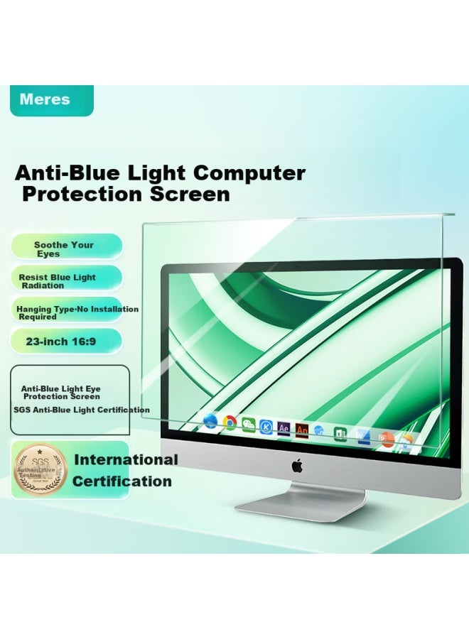 Mryc Anti-Blue Light Screen Protector For Computer Monitor, Desktop Screen Protective Film, Anti-Radiation Eye Protection Blue Light Filter Cover Acrylic Hanging 23-Inch 16:9 Green Film - Image 1
