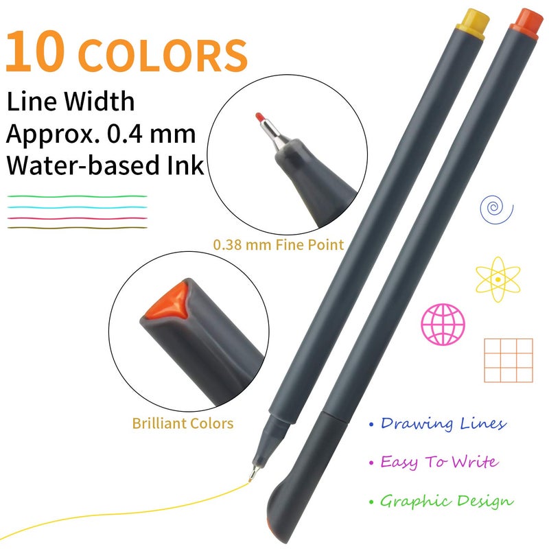 MyLifeUNIT Fineliner Color Pen Set, 0.4mm Colored Fine Liner Sketch Drawing Pen, Pack of 10 Assorted Colors - Image 2