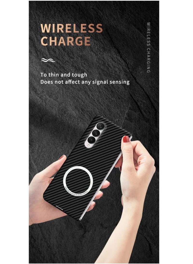 Aookay - Case for Samsung Galaxy Z Fold 3 Case Compatible with Magsafe Charger, Carbon Fiber Pattern Slim Shockproof Anti-Drop Case for Z Fold 3 ( Black) - Image 1