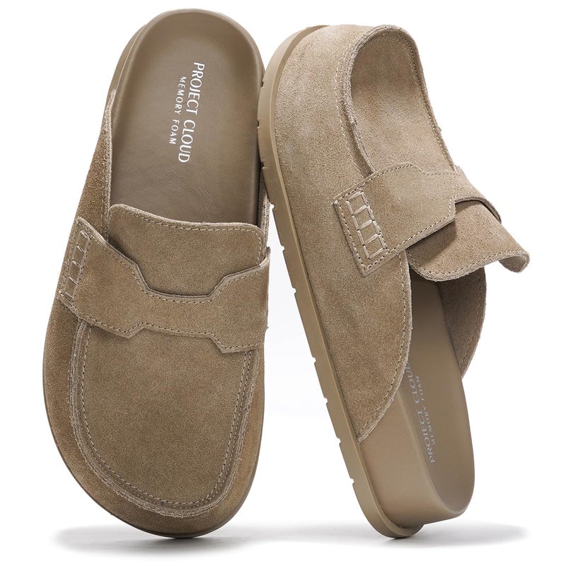 Project Cloud 100% Genuine Leather Womens Clogs - Plush & Soft Insole with Arch Support Non Slip Mules & Clogs for Women Footwear - Water Resistant Women Shoes (Foamy, TAUPSUEDE, 10) - Image 1