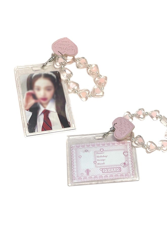 Acrylic Photocard Holders Keychain ID Badge Holder with Spiral Wrist Coil Transparent Card Waterproof Photo Protector for School Office Access Women Girls (Pink, 2Pcs) - Image 1