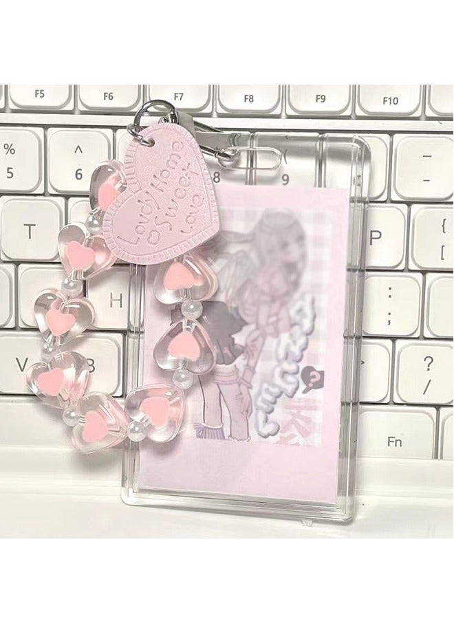 Acrylic Photocard Holders Keychain ID Badge Holder with Spiral Wrist Coil Transparent Card Waterproof Photo Protector for School Office Access Women Girls (Pink, 2Pcs) - Image 3