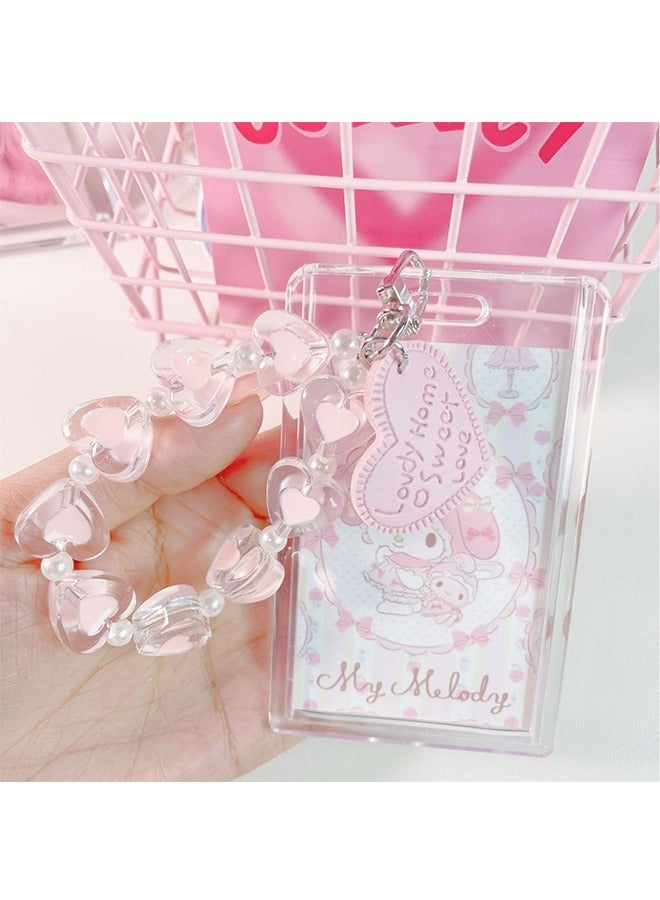 Acrylic Photocard Holders Keychain ID Badge Holder with Spiral Wrist Coil Transparent Card Waterproof Photo Protector for School Office Access Women Girls (Pink, 2Pcs) - Image 2