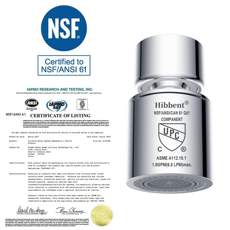 Hibbent NSF/ANSI/CAN 61 Certified Faucet Aerator, CUPC Certification 360Â° Swivel Kitchen Sink Aerator, Dual-function Sprayer Faucet Head, Faucet Replacement Part 55/64 Inch Female Thread - Chrome - Image 2