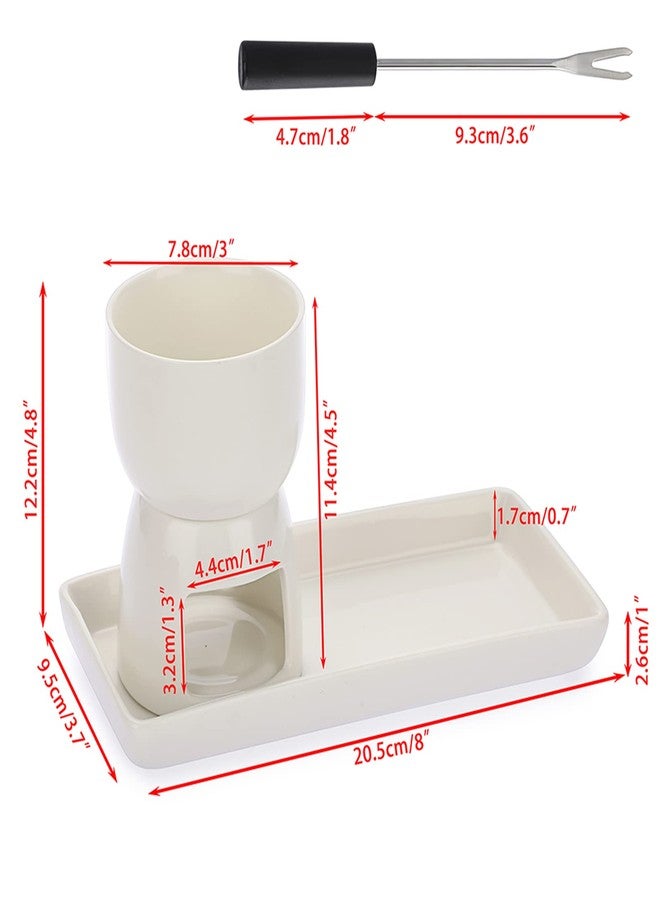 BSTKEY 150ML Ceramic Butter Warmer Set with Ceramic Rectangle Dish, Mini Fondue Pot Melting Pot Set, Melt Hot Pot Bowl Set For Cheese Chocolate Butter Caramel, with 2 Forks - Image 2