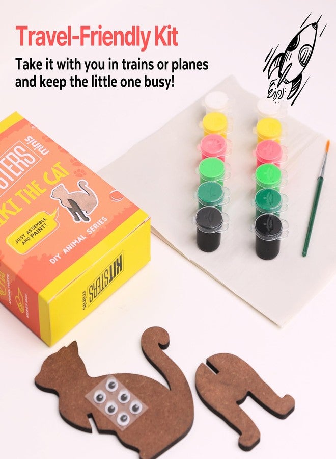 KITSTERS مجموعة كيتسترز كيكي القطة للأطفال - مجموعة تلوين على شكل حيوان من خشب MDF | مجموعة فنية وحرفية مع ألوان وفرشاة وعيون متحركة | هدية مثالية لأعياد الميلاد | نشاط إبداعي للأعمار من 3 إلى 8 سنوات - Image 3