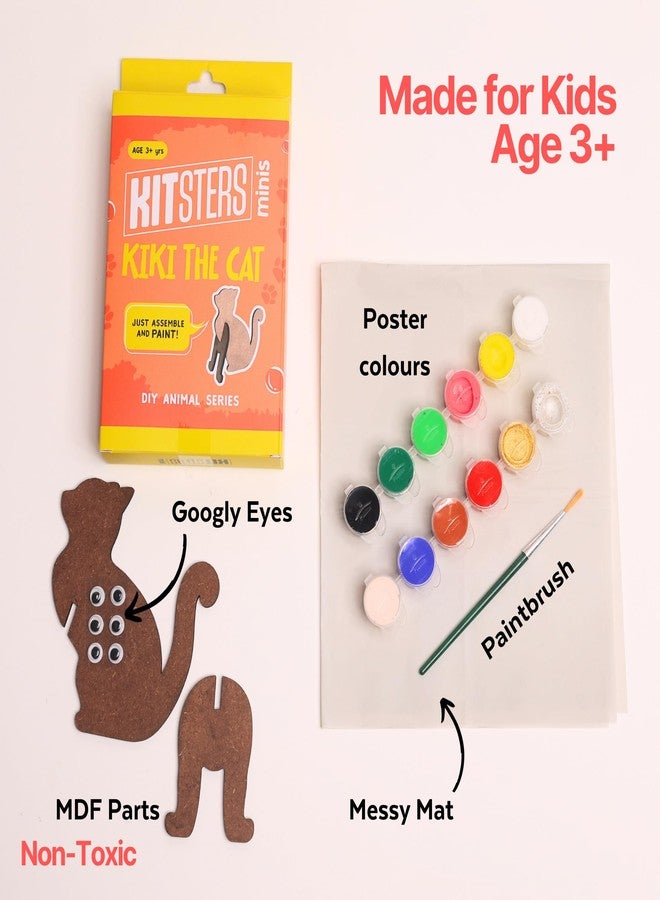 KITSTERS مجموعة كيتسترز كيكي القطة للأطفال - مجموعة تلوين على شكل حيوان من خشب MDF | مجموعة فنية وحرفية مع ألوان وفرشاة وعيون متحركة | هدية مثالية لأعياد الميلاد | نشاط إبداعي للأعمار من 3 إلى 8 سنوات - Image 2