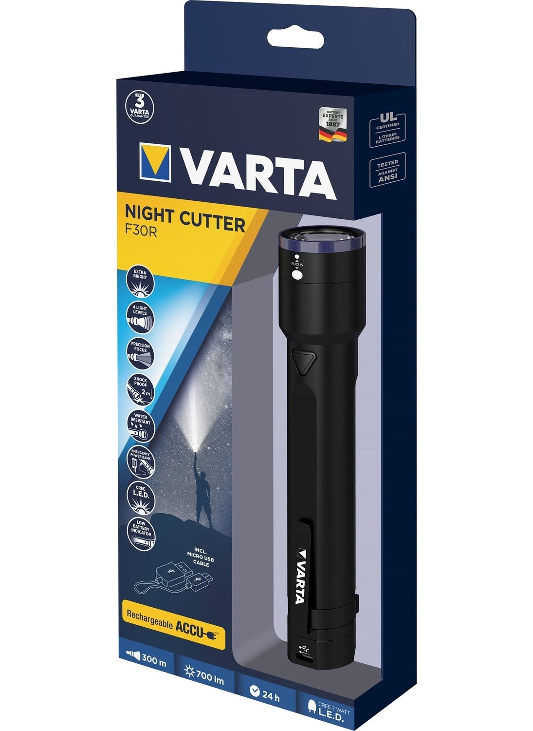 VARTA Night Cutter F30R Rechargeable Flashlight  - Image 1